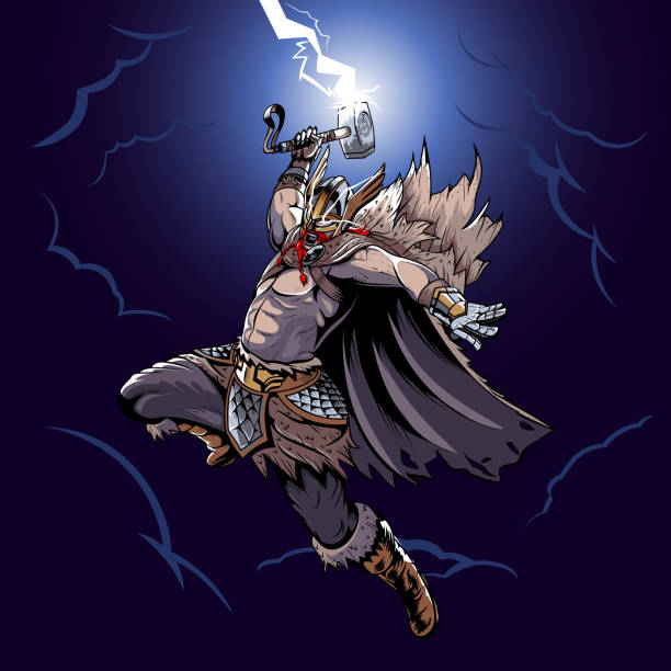 ilustrações, clipart, desenhos animados e ícones de thor, o deus do trovão - thunderstorm hammer scandinavian culture god