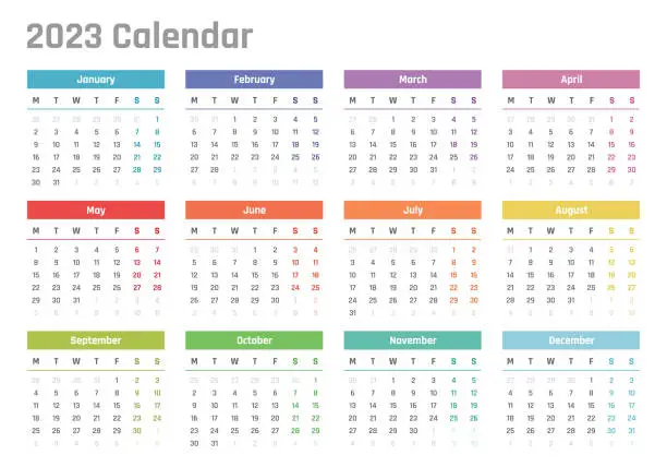 Vector illustration of calendar for 2023 starts monday, vector calendar design 2023 year