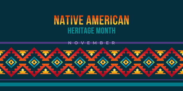 Native american heritage month. Vector banner, poster, card, content for social media with the text Native american heritage month, november. Green background with native ornament. Native american heritage month. Vector banner, poster, card, content for social media with the text Native american heritage month, november. Green background with native ornament indigenous north american culture stock illustrations