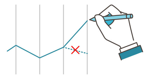 ilustracja wektorowa przedstawiająca ręczne przerysowywanie wykresu liniowego wyników biznesowych w celu korekty w górę - recovery finance business line graph stock illustrations