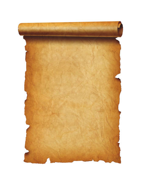 istock Old mediaeval paper sheet. Parchment scroll isolated on white 1413944486