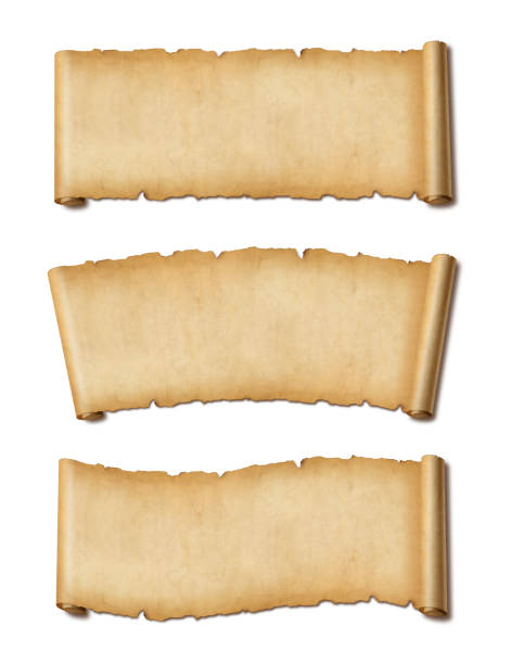 istock Old Parchment paper scroll set isolated on white with shadow. Horizontal banners 1413944491