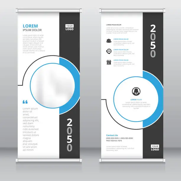 Vector illustration of Black and blue colored simple retractable banner design template