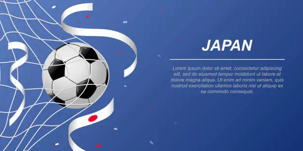 Vector illustration of Soccer background with flying ribbons in colors of the flag of Japan