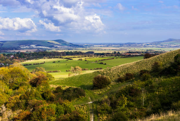 vista de kingston ridge south downs - sussex fotografías e imágenes de stock