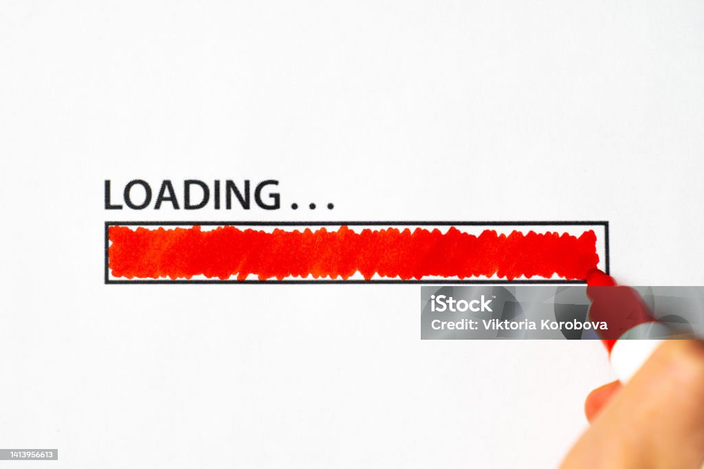 Loading The Line Loading Line The Download Process A Hand With A Red Marker Strokes The ...