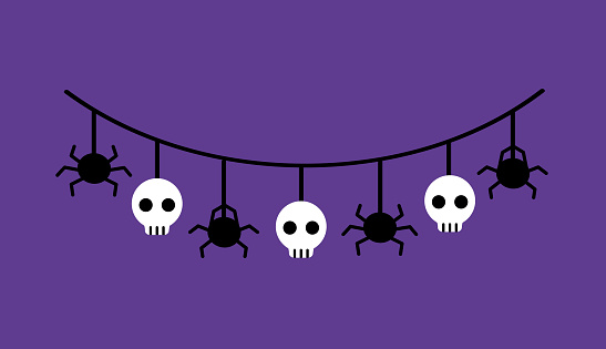Vector set with Halloween buntings with spiders and skulls for greeting cards, invitations and backgrounds