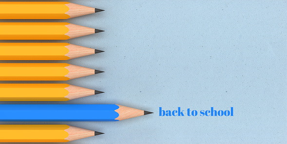 Education, Back to School and Business teamwork concept: 3D Render realistic wooden pencil. Retro style yellow sharpened pens with red rubber eraser at bottom. Isolated writing objects on blank background with copy space. Including Clipping path for easy edit.