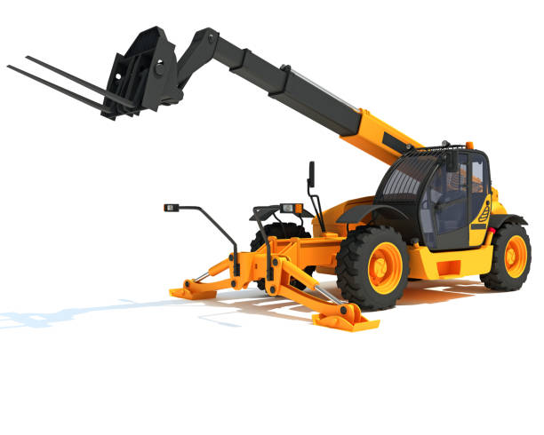 Telescopic Handler Forklift 3D rendering on white background Telescopic Handler Forklift 3D rendering on white background shipping heavy agricultural machinery stock pictures, royalty-free photos & images