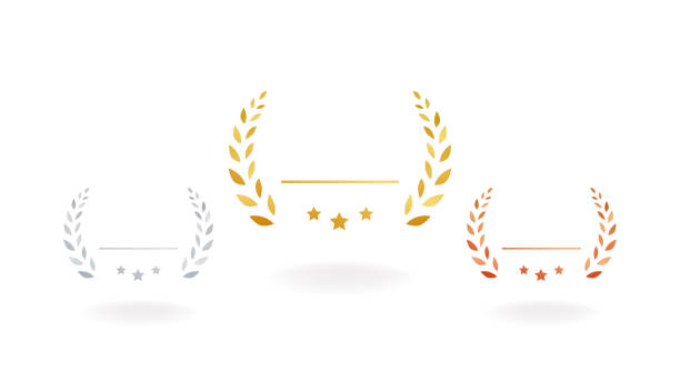 set of gold silver and bronze medals flat icons, award, prize, rank, ranking - üst giyim stock illustrations