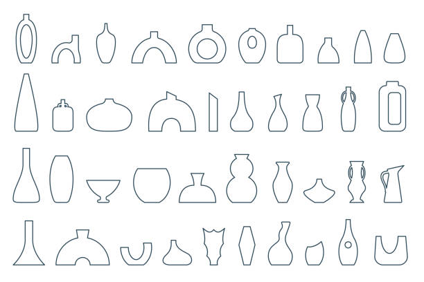 ilustraciones, imágenes clip art, dibujos animados e iconos de stock de juego de jarrones y jarras - alfarería