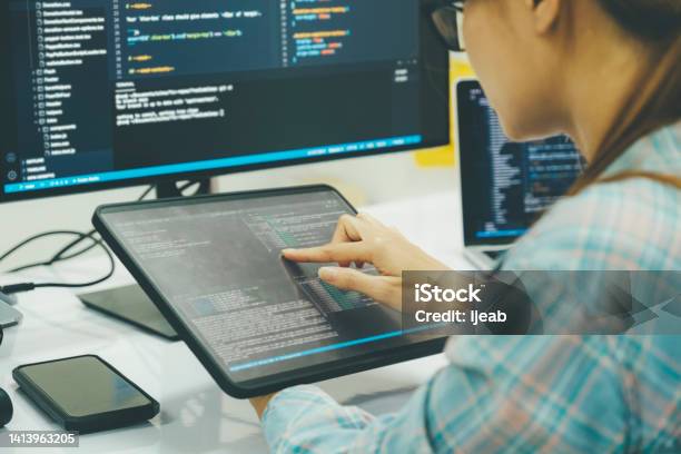 Close Up Programmer Is Coding And Programming Software Stock Photo ...