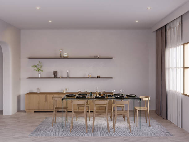 istock 3d rendering,3d illustration, Interior Scene and  Mockup,furniture render table and chair diningroom. 1413964741