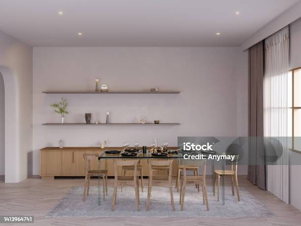 3d Rendering3d Illustration Interior Scene And Mockupfurniture Render Table And Chair Diningroom Stock Photo - Download Image Now