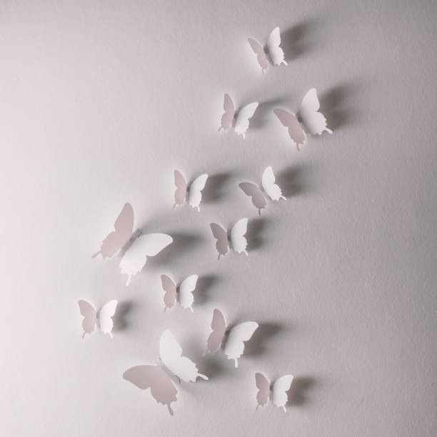 istock Design for wall, white butterflies, abstract, creative 1413966943