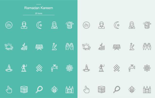 ramadan kareem line ikony - religious celebration illustrations stock illustrations