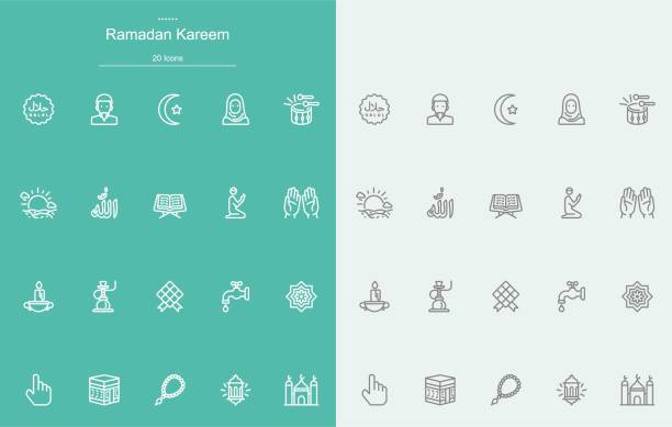 ilustrações de stock, clip art, desenhos animados e ícones de ramadan kareem line icons - islam praying mosque ramadan