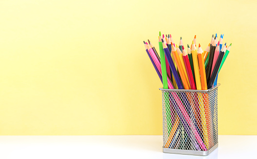 School and education template with group of colorful pencils. Back to school background