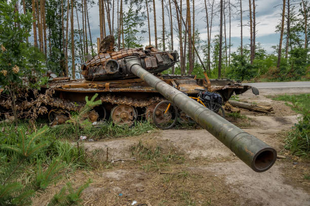 istock The rusty hull of a broken tank 1413969718