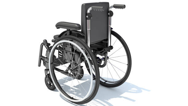 istock Wheelchair medical equipment 3D rendering on white background 1413971170