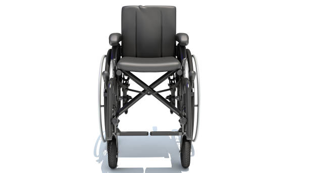 istock Wheelchair medical equipment 3D rendering on white background 1413971176