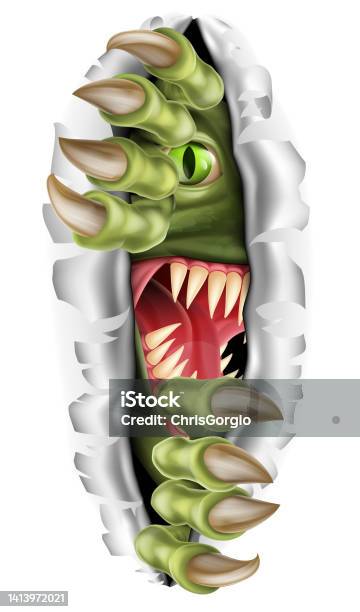 Rehri Vector Monster With Talon Claw Tearing A Rip Through Wall Stock Illustration ...