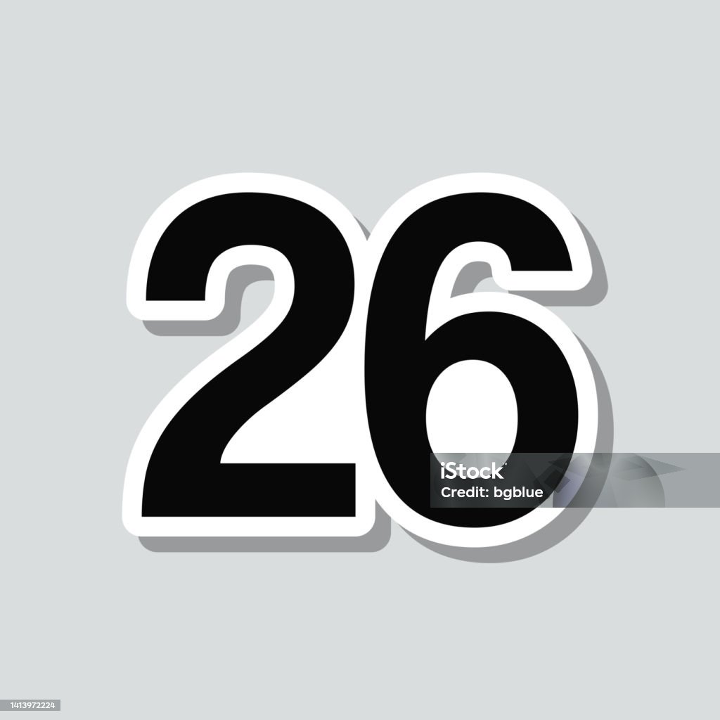 26 Number Twentysix Icon Sticker On Gray Background Stock Illustration - Download Image Now - iStock