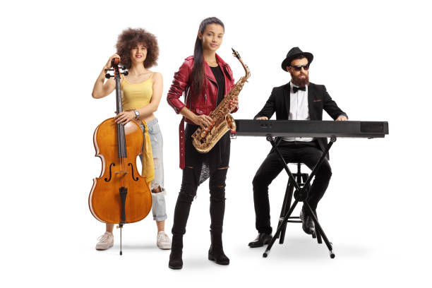 istock Music band with a cello, sax and a man on a keyboard 1413973659