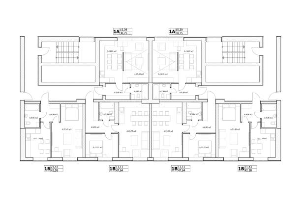 ilustrações, clipart, desenhos animados e ícones de edifício da cidade detalhado desenho técnico arquitetônico - apartment townhouse house housing development