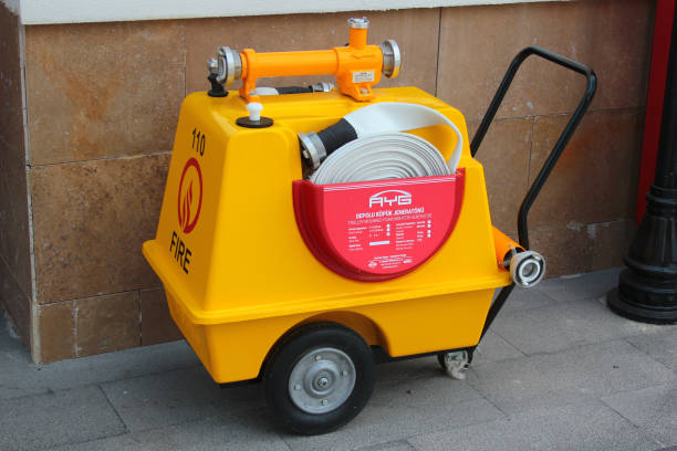 Trolley-mounted foam generator, a portable firefighting equipment stock photo