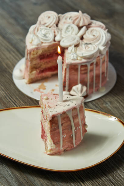 istock a piece of birthday cake with a burning candle 1413977331