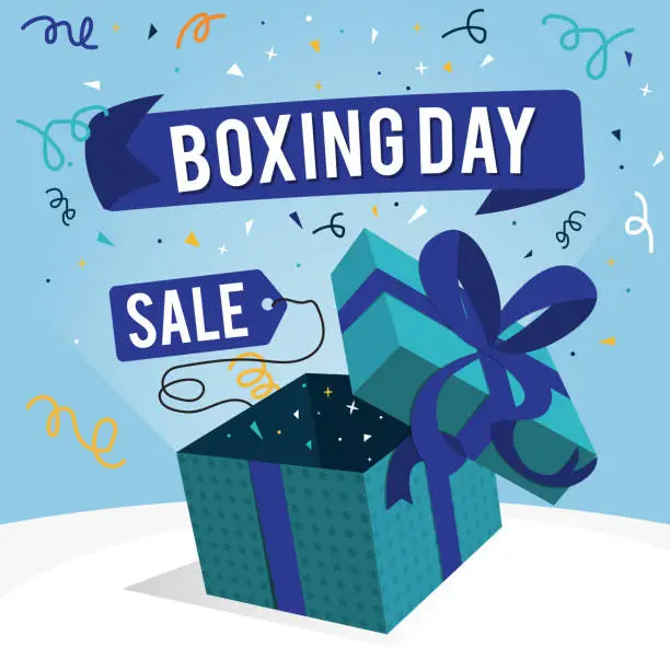 Vector illustration of Opened Gift Box with light shining Boxing Day December 26th illustration on abstract background design