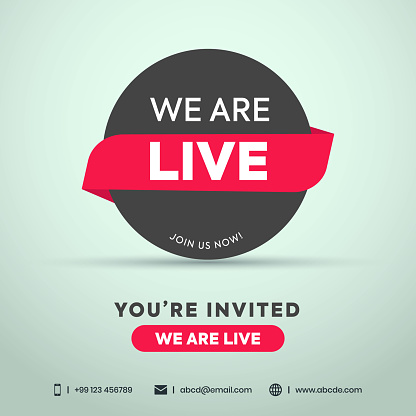 we are live. we are live minimalistic banner or complete post for social media Facebook. Facebook post template for we are live, join us. coming live announcement banner with contrasting colors.