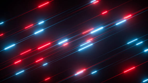 Beautiful abstract neon lines in red and blue color, neon background - 3D rendering