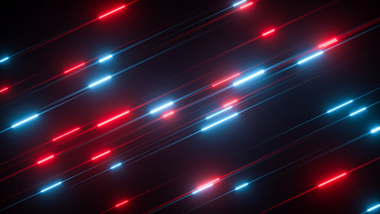 Beautiful abstract neon lines in red and blue color, neon background - 3D rendering