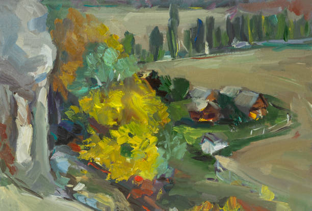 istock Autumn rural landscape oil painting. 1413984790