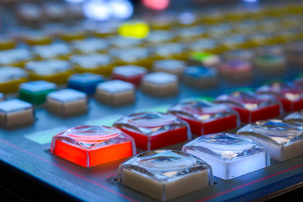 istock audio video tele timeline with buttons indicators toggle switches close-up with beautiful defocus. music television technology concept 1413985931