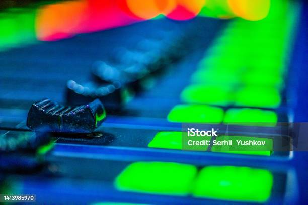 Audio Video Tele Timeline With Buttons Indicators Toggle Switches Closeup With Beautiful Defocus Music Television Technology Concept Stock Photo - Download Image Now