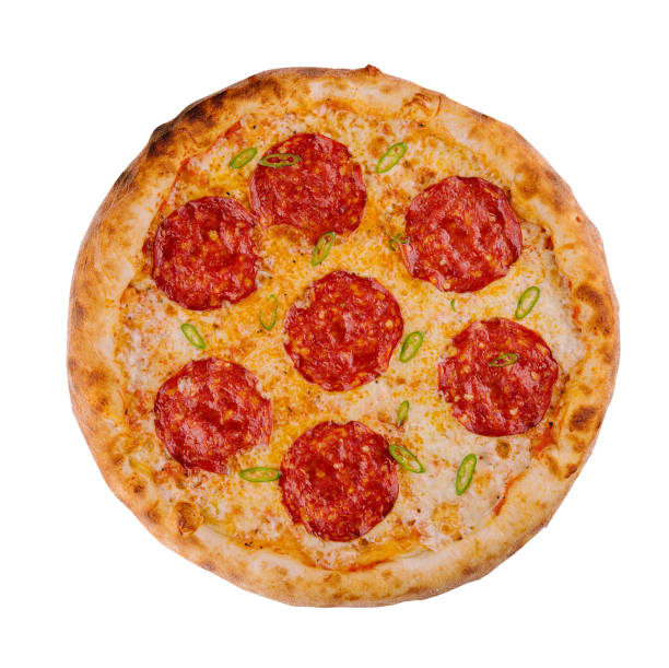 Pepperoni pizza. italian pizza on white background. stock photo