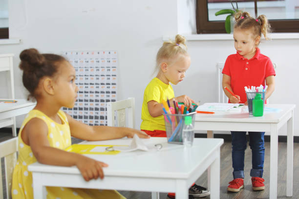 istock a fragment of a lesson in elementary school classroom. Students in the classroom are sitting at desks 1413987569