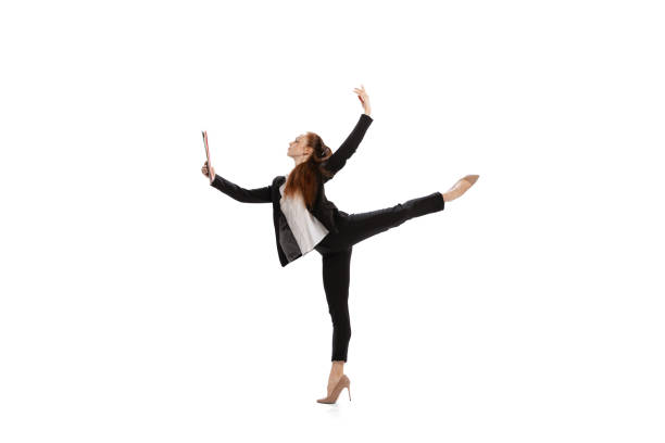 istock Business strategy. Elegant beautiful female office worker posing isolated over white background. Psychology of success and caree 1413988808