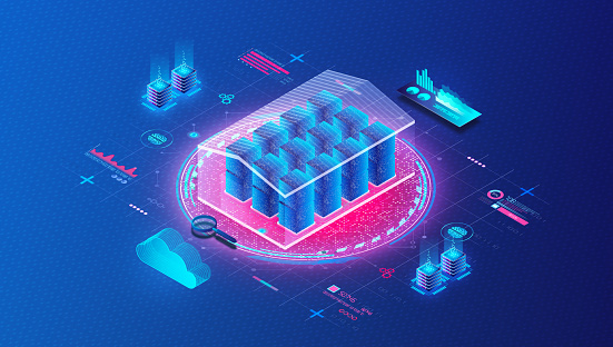 Data Warehouse and Data Warehousing Concept - DW - Data Management System that is Designed to Allow and Support Business Intelligence Activities - 3D Illustration