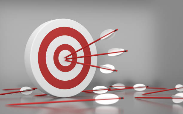 istock Red Dartboard and arrow on the Gray background. 1413992327