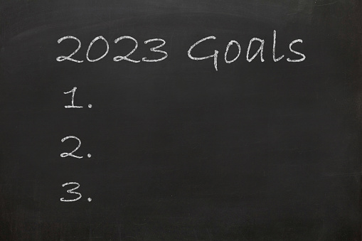 New year 2023 resolutions goal blackboard