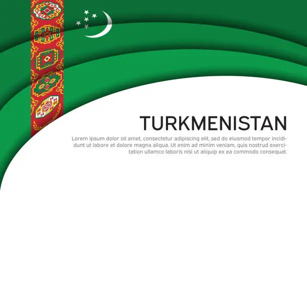Vector illustration of Abstract waving Turkmenistan flag. State patriotic turkmen cover, flyer. Creative background for turkmenistan patriotic holiday card design. National poster. Business booklet. Paper cut. Vector design