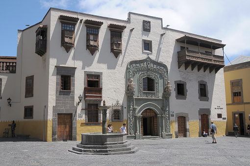 Gran Canaria, Canary islands, Spain - June 08, 2009: Casa de Colon in Las Palmas, an ornate old mansion that Christopher Columbus visited and which houses a museum about his voyages and ships.