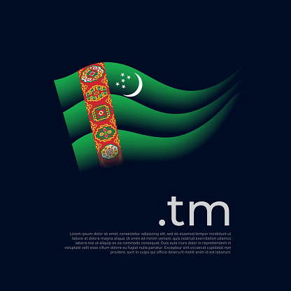 トルクメニスタンの国旗暗い背景にベクター様式化されたデザインの全国ポスター抽象的な筆のストロークtmドメインテキストの場所で描かれたトルクメン