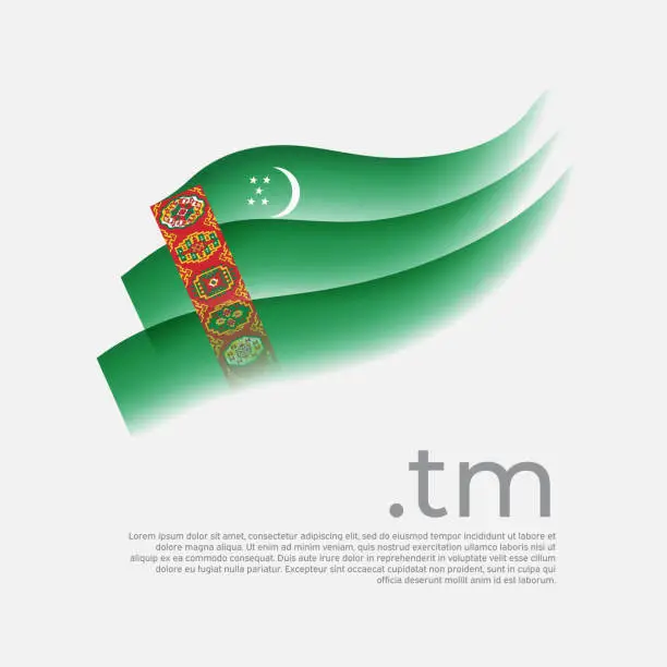 Vector illustration of Turkmenistan flag watercolor. Vector stylized design national poster on a white background. Turkmen flag painted with abstract brush strokes, tm domain, place for text. State banner of turkmenistan