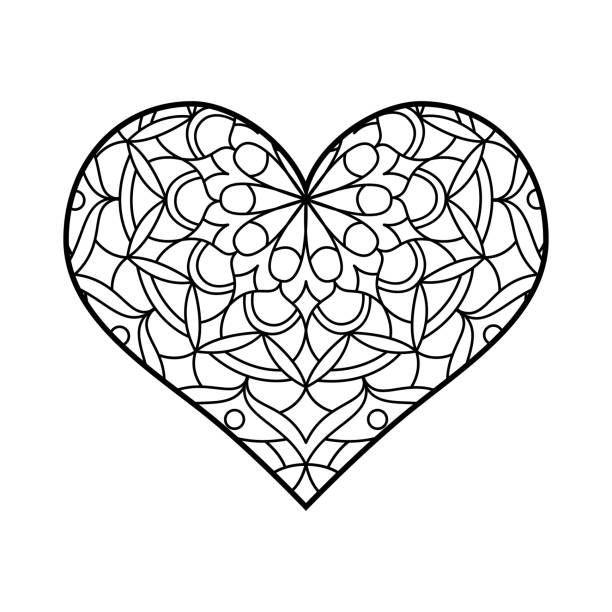 Vector heart shape for coloring. Lineart mandala geometric and floral ornaments. Valentine's coloring vector art illustration