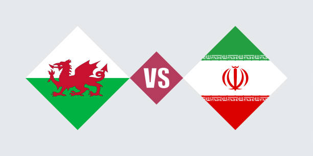 концепция флага уэльса против ирана. векторная иллюстрация. - iran wales stock illustrations